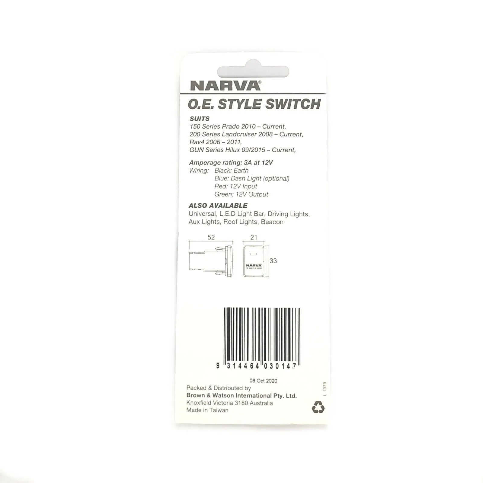 Narva Driving Light Switch for Toyota Landcruiser 200 Series